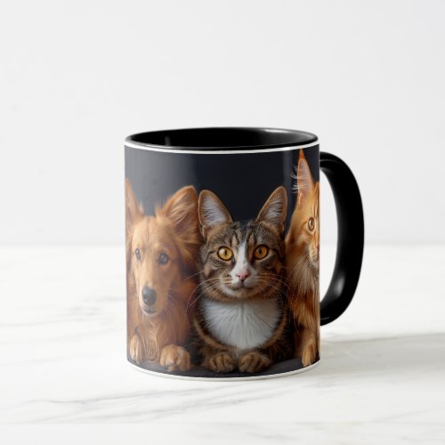 Cat and dog faces in a row bottom view mug