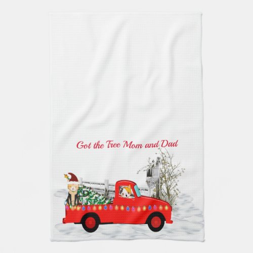 Cat and Dog Fetched the Christmas Tree Kitchen Towel