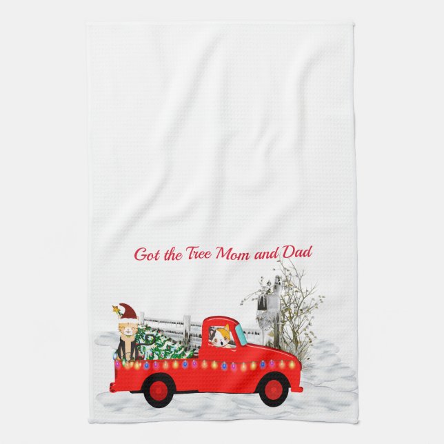 Cat and Dog Fetched the Christmas Tree Kitchen Towel (Vertical)