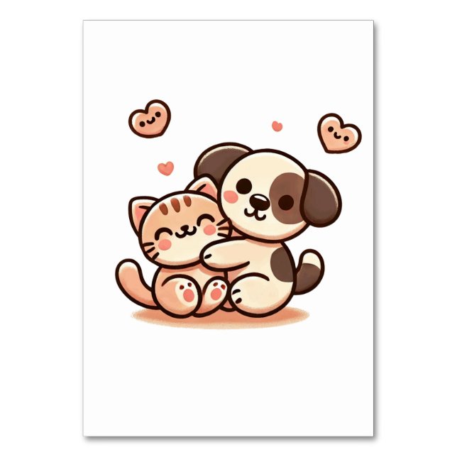 Cat and Dog Hug - Adorable Friendship Table Card (Back)
