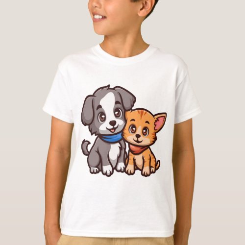 Cat and dog illustration T_Shirt