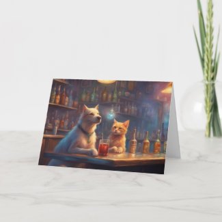 Cat and Dog in a bar talking things out birthday