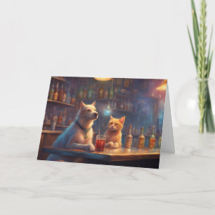 Cat and Dog in a bar talking things out birthday Card