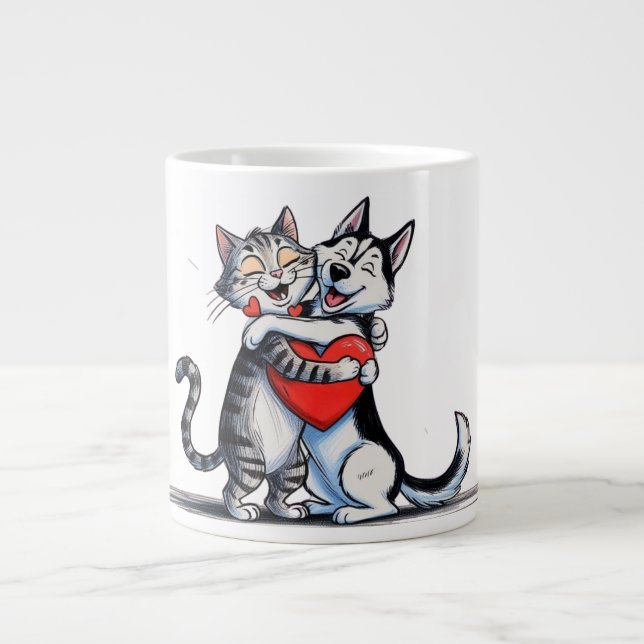 Cat and dog in love  giant coffee mug (Front)