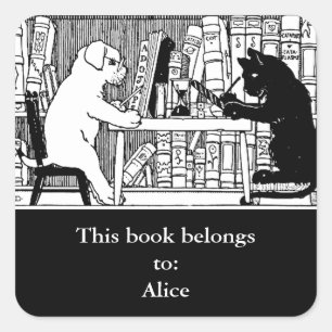 Cat and Dog in the Library Bookplate