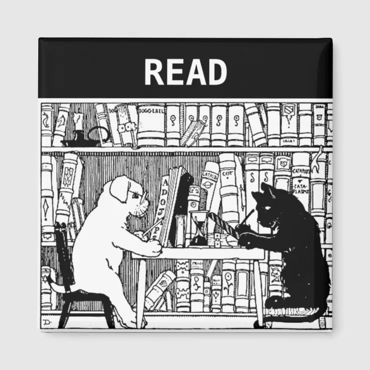 Cat and Dog in the Library Magnet | Zazzle