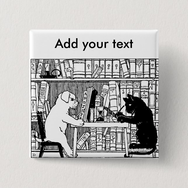 Cat and Dog in the Library Pinback Button (Front)