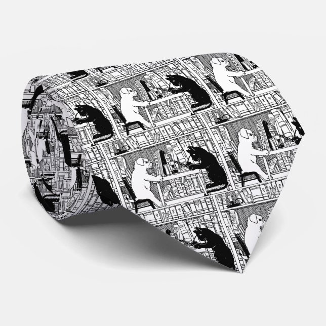 Cat and Dog in the Library Tie (Rolled)