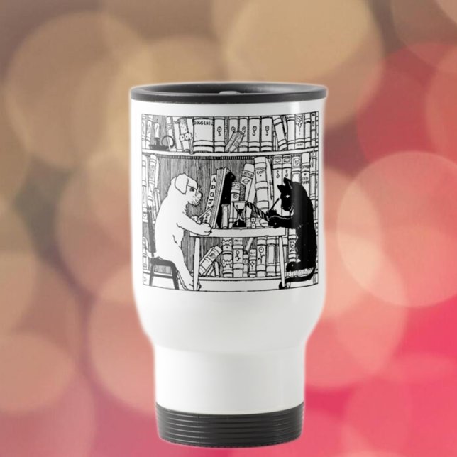 Cat and Dog in the Library Travel Mug (Creator Uploaded)