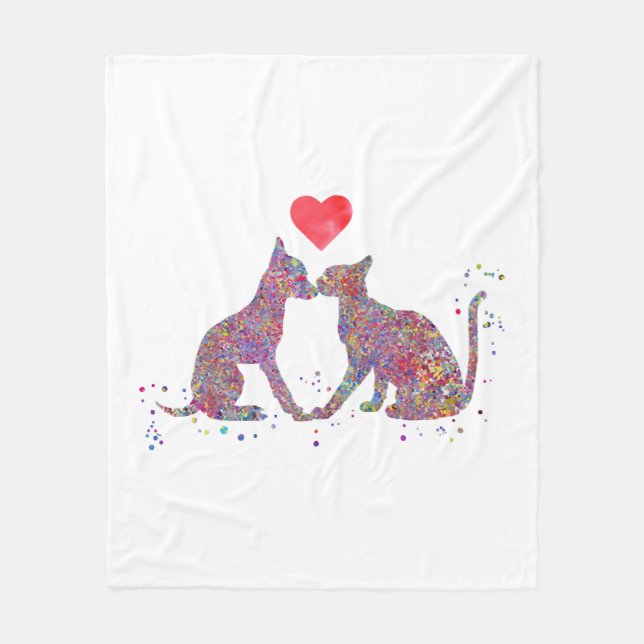 Cat and dog kissing fleece blanket (Front)