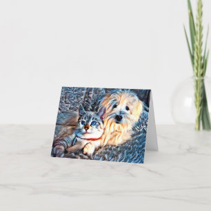 Cat and dog love letterpress thank you card