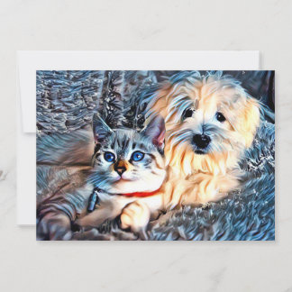 Cat and dog love thank you card