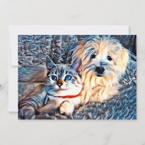 Cat and dog love thank you card