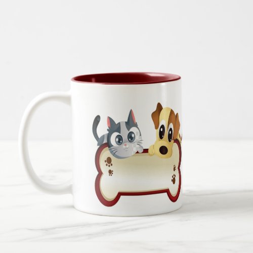  cat and dog may kiss Two_Tone coffee mug