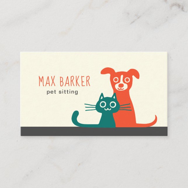 Cat and Dog Modern Pet Care | Colorful Animals Business Card (Front)
