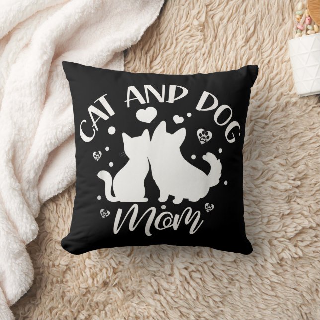Cat And Dog Mom Girl Lover Dogs Cats Mother Mommy  Throw Pillow (Blanket)