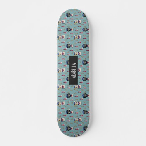 Cat and Dog Nautical Pattern  Add Your Name Skateboard