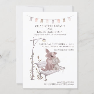 Cat And Dog on a Bench Animal Themed Wedding Announcement