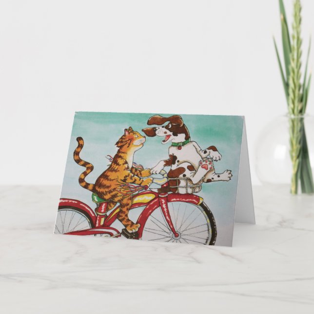 Cat and Dog on Bike Card (Front)