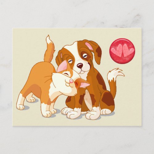 Cat and Dog Pals Valentine Holiday Postcard