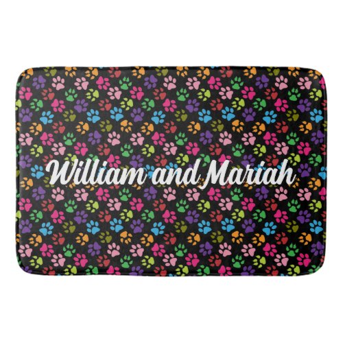 Cat and Dog Paw Prints in Pink Blue Purple Green Bath Mat