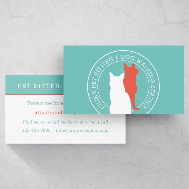Cat and Dog Pet Sitter Dog Walker Business Card (Creator Uploaded)