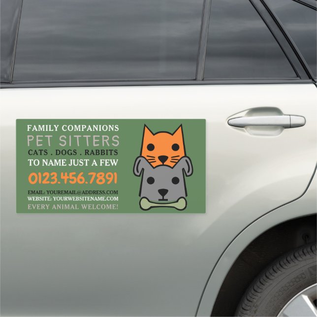 Cat and Dog, Pet Sitting Service Advertising Car Magnet (In Situ)
