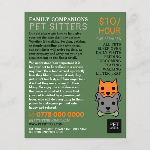 Cat and Dog Pet Sitting Service Advertising Flyer