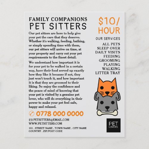 Cat and Dog Pet Sitting Service Advertising Flyer