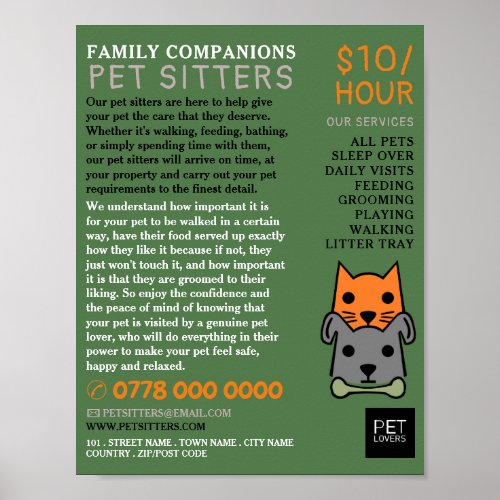 Cat and Dog Pet Sitting Service Advertising Poster