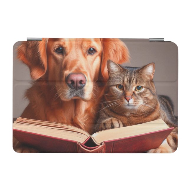Cat and dog reading a book iPad mini cover (Horizontal)