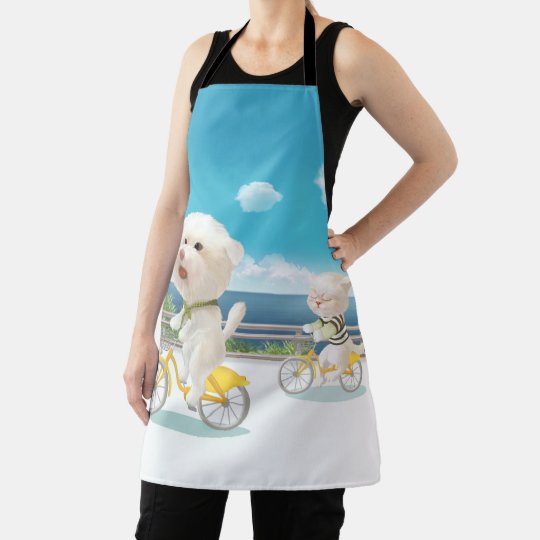 Cat and dog riding bicycle apron