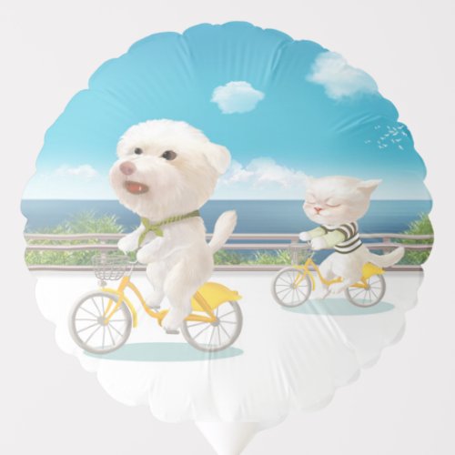 Cat and dog riding bicycle balloon