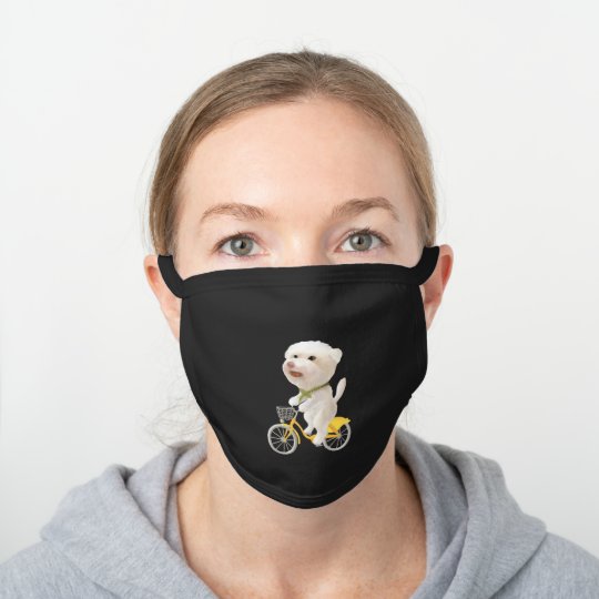 Cat and dog riding bicycle black cotton face mask