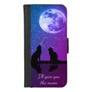 Cat and Dog Romantic Moon Cute Illustration iPhone 8/7 Wallet Case