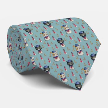 Cat And Dog Sailors Nautical Watercolor Pattern Neck Tie by NamiBear at Zazzle