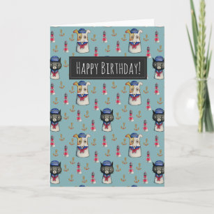 Cat and Dog Sailors Pattern   Happy Birthday Card