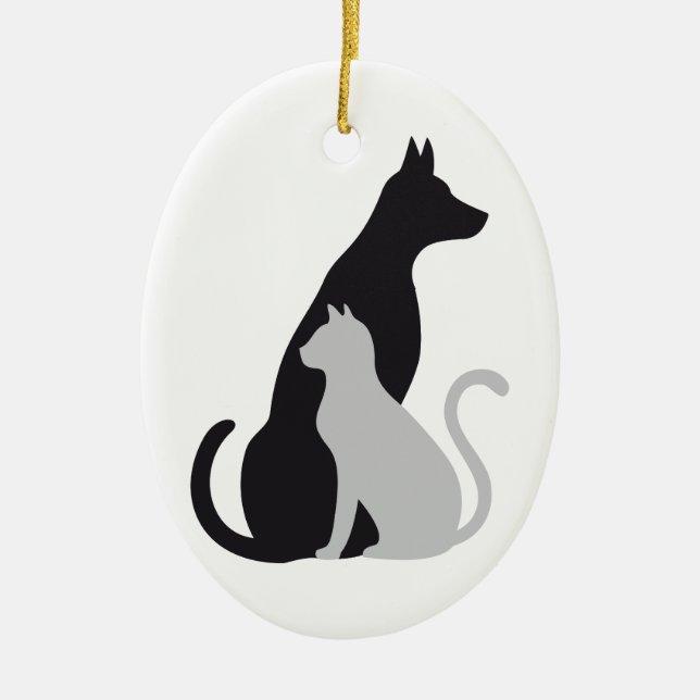 cat and dog silhouette ceramic ornament (Front)
