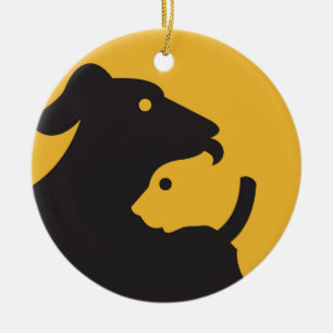 Cat and Dog Silhouette Ceramic Ornament