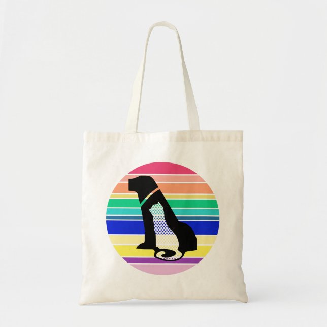 Cat and Dog Silhouette on Colorful Stripes Tote Bag (Front)