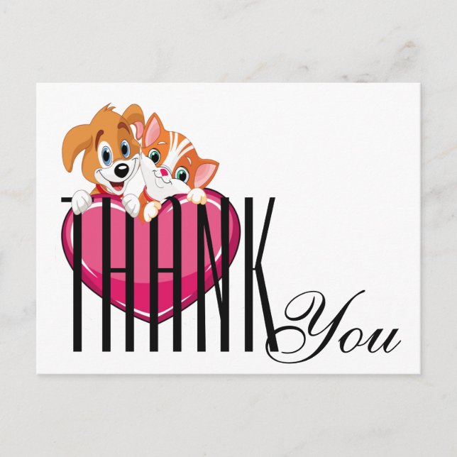Cat and Dog Thank You Postcard (Front)