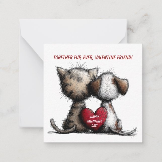 Cat and Dog Valentine Card for Kids  (Front)