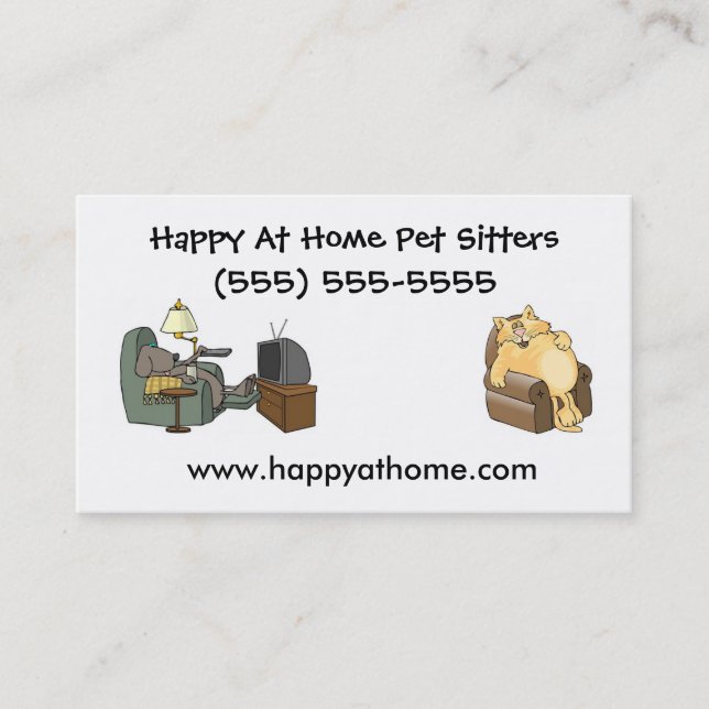 Cat and Dog Watching TV In Chairs Dog Walker Business Card (Front)