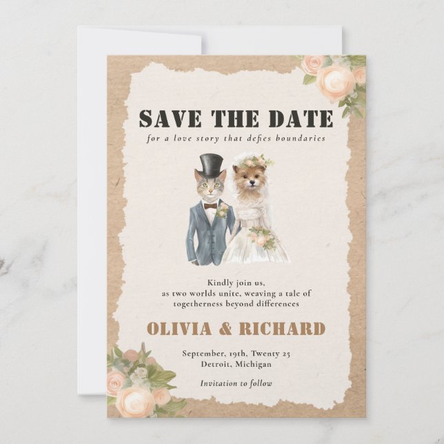 Cat and Dog Wedding Save the Date Invitation (Front)