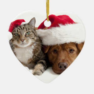 Cat and Dog Wish A Merry Christmas Ceramic Ornament