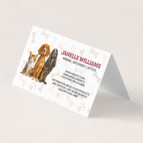 Cat and Dogs Sitting  Paw and Bones Pattern Business Card