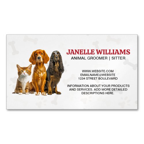 Cat and Dogs Sitting  Paw and Bones Pattern Business Card Magnet