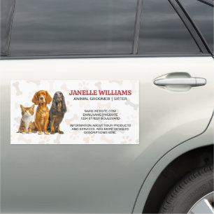 Cat and Dogs Sitting   Paw and Bones Pattern Car Magnet
