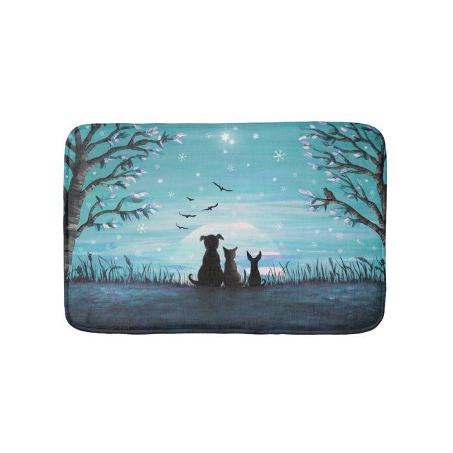 Cat and dogs Winter Sunset Bathroom Mat (Front)