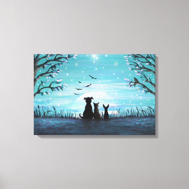 Cat and dogs Winter Sunset Canvas Print (Front)